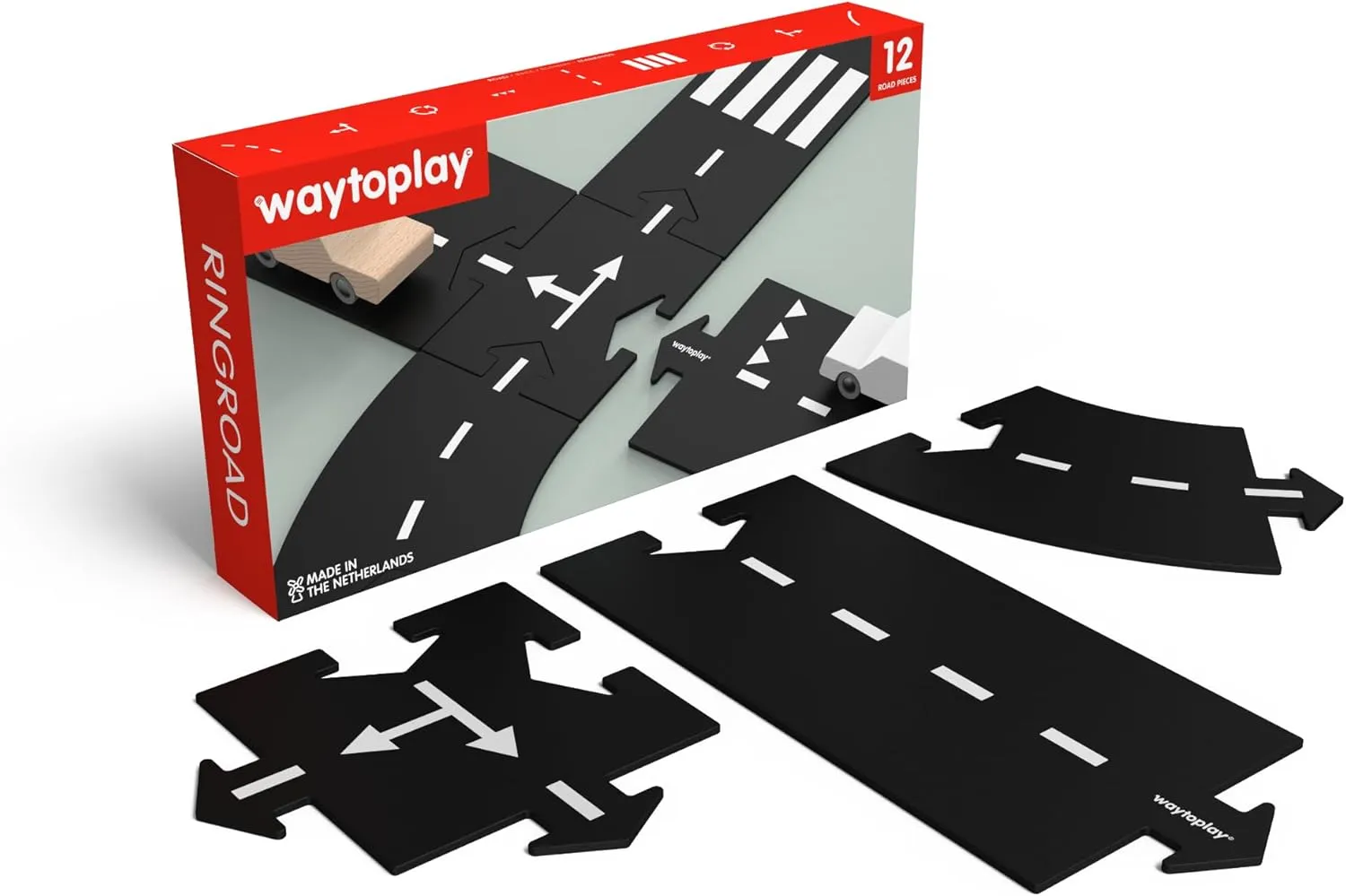 Waytoplay Ringroad, 12 Piece Circuit for Toy Cars - Flexible, Indestructible, and Waterproof - Modular Car Tracks - Made in The Netherlands