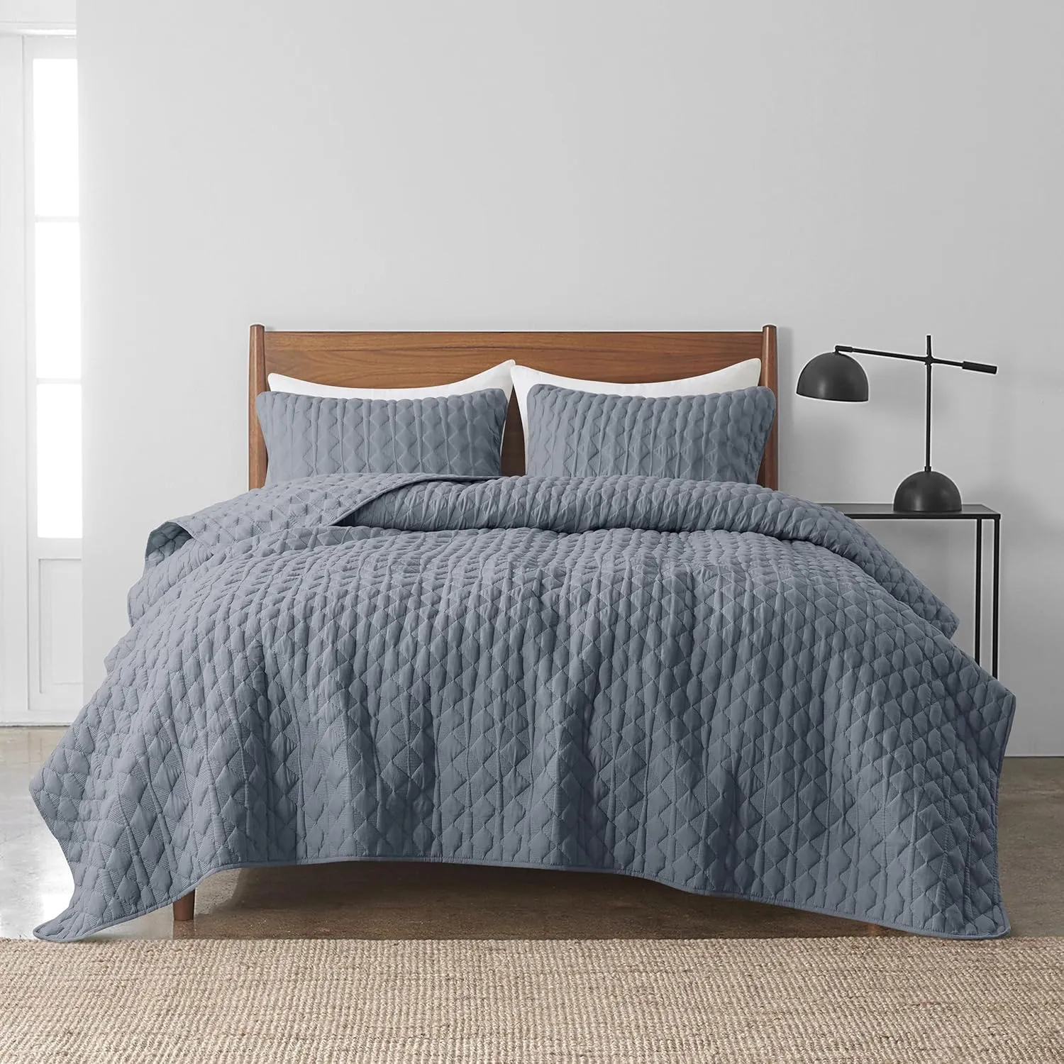 WDCOZY Blue Quilt King Size Bedding Sets with 2 Pillow Shams, Lightweight Soft Bedspread Coverlet, Quilted Blanket Thin Comforter Bed Cover for All Season, 3 Pieces, 104x90 inches