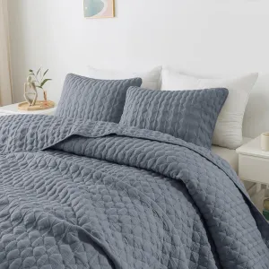 WDCOZY Blue Quilt King Size Bedding Sets with 2 Pillow Shams, Lightweight Soft Bedspread Coverlet, Quilted Blanket Thin Comforter Bed Cover for All Season, 3 Pieces, 104x90 inches