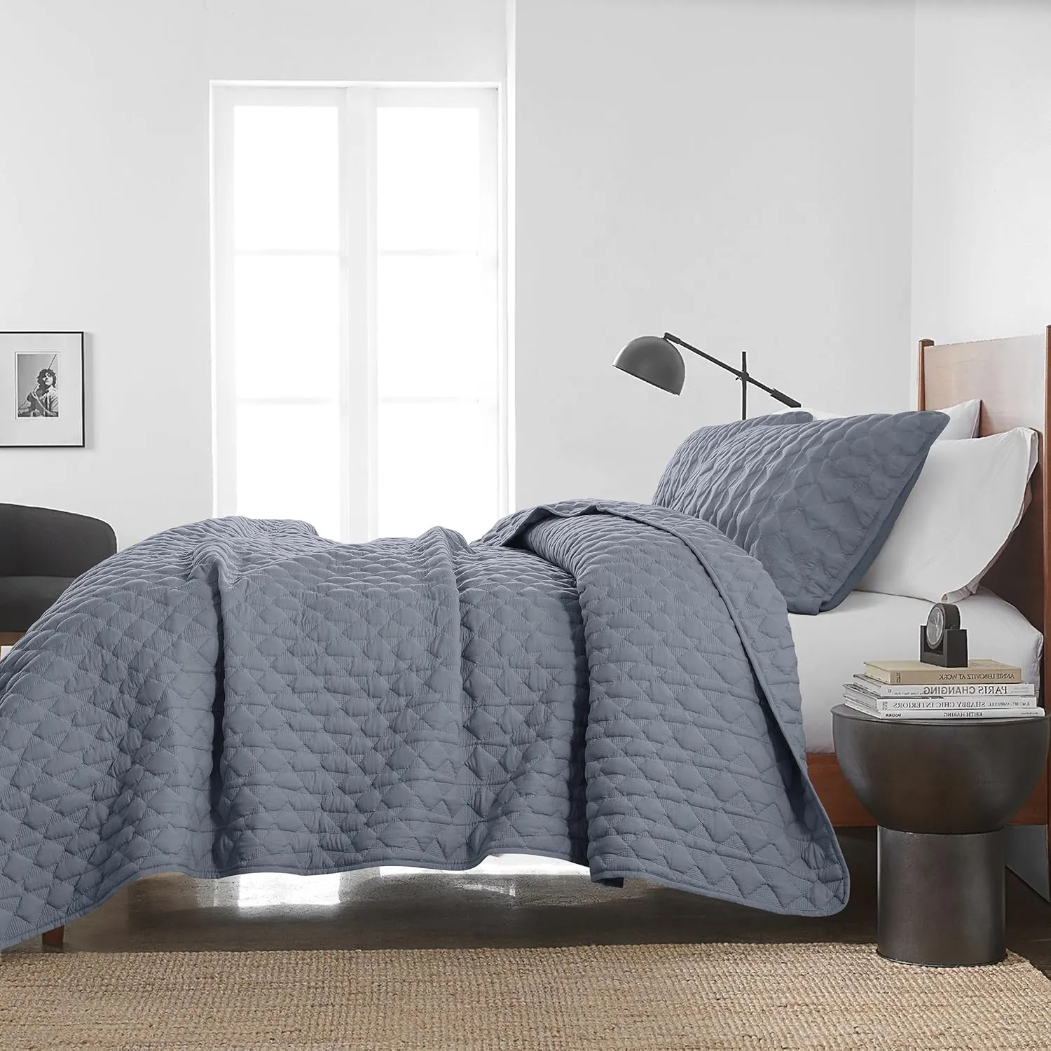 WDCOZY Blue Quilt King Size Bedding Sets with 2 Pillow Shams, Lightweight Soft Bedspread Coverlet, Quilted Blanket Thin Comforter Bed Cover for All Season, 3 Pieces, 104x90 inches