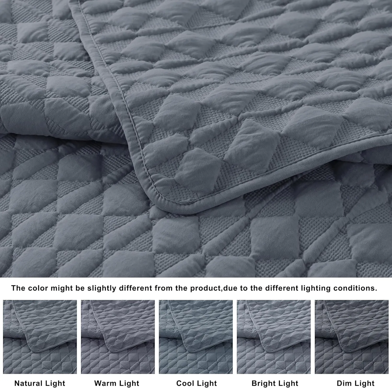 WDCOZY Blue Quilt King Size Bedding Sets with 2 Pillow Shams, Lightweight Soft Bedspread Coverlet, Quilted Blanket Thin Comforter Bed Cover for All Season, 3 Pieces, 104x90 inches
