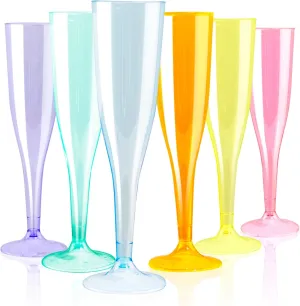 WDF 36 Pack Colorful Plastic Champagne Flutes - 7OZ Colorful Champagne Flutes Plastic Party Supplies, Pink, Yellow, Green, Blue, Purple, Orange Champagne Glasses 6 Pieces Each for Party