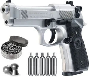 Wearable4U - Beretta M92FS Air Gun with 5x12 CO2 Tanks and Pack of 500ct Lead Pellets Bundle (Nickel/Black Accessories)