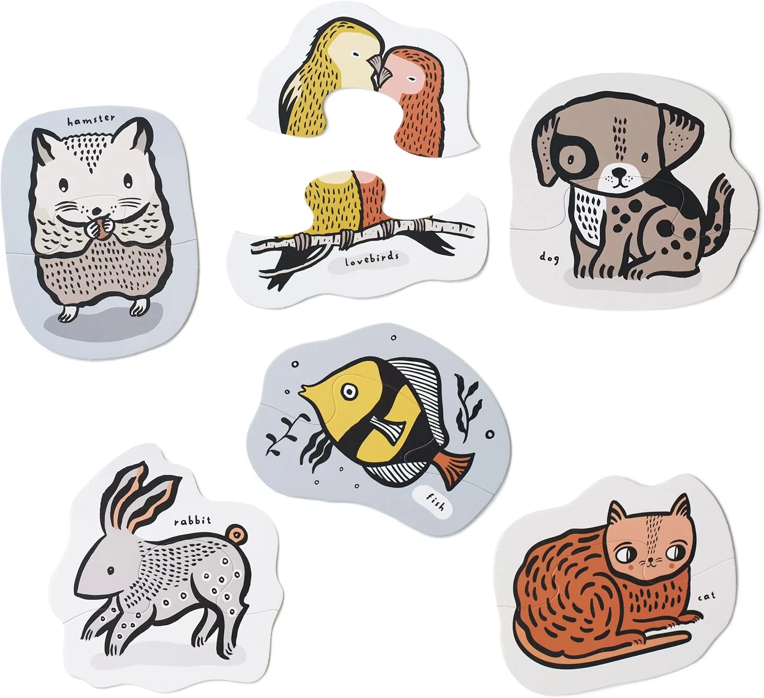 Wee Gallery Pets Beginner Puzzle Set - Jigsaw Puzzles for Toddlers - Sensory Toys Promoting Cognitive & Motor Development - Sustainable Learning Toys for Toddler, Young Kids (12 Pieces, 6 Puzzles)