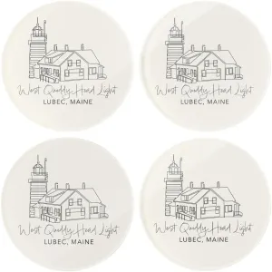 West Quoddy Head Light, Joyride Home Decor, 4 Glass Coasters, 4-Inch Circle Drink Coasters, Set of 4, Non-Slip Cork Back, Protects Surfaces, Express Your Style.