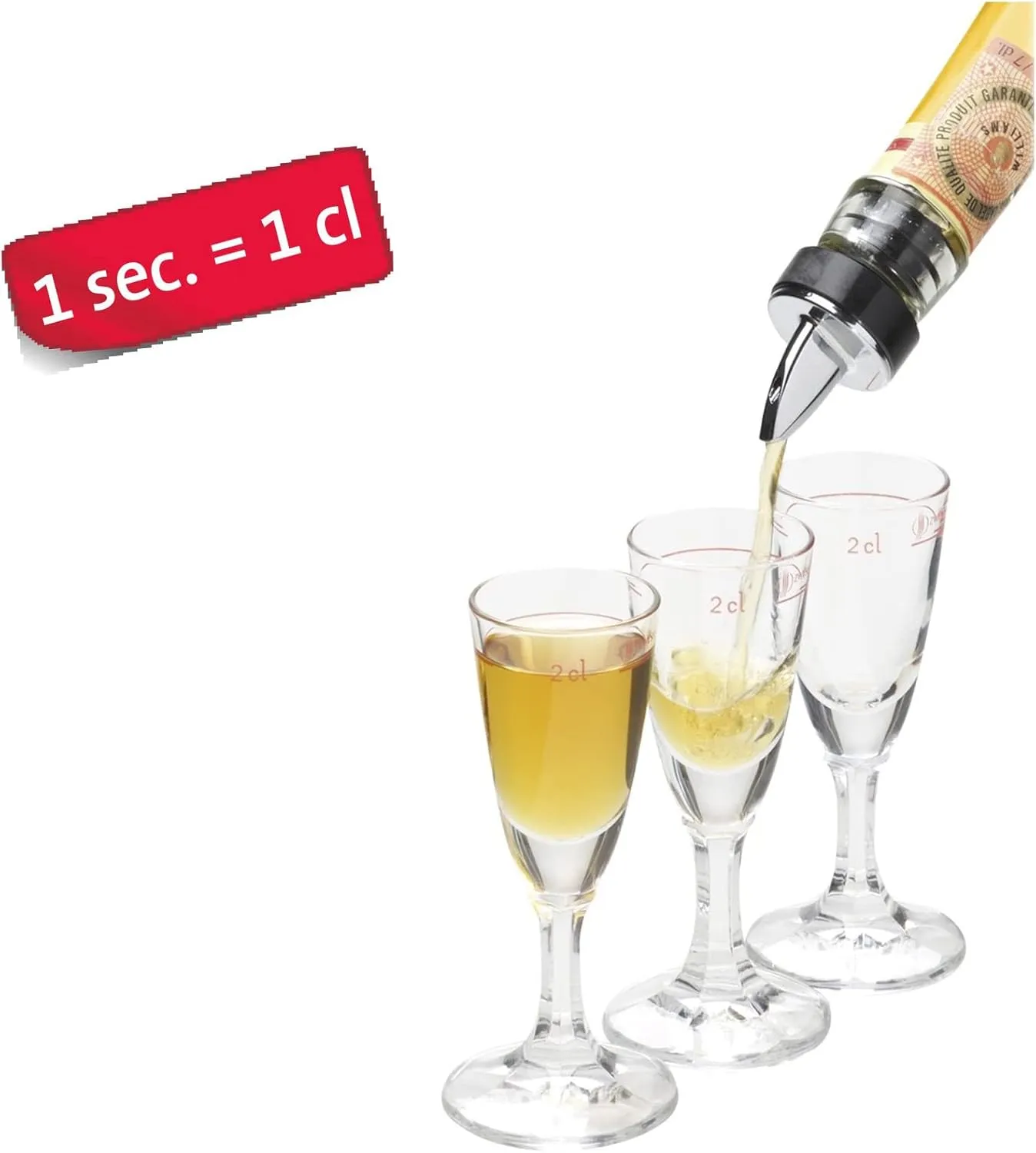 Westmark 4 x Spirit/Vinegar/Oil Pourers for Bottles, Dispenser with Air Tubes, Plastic Corks, Chrome-Plated, with Decorative Ring, Jet Pour, 412222E3
