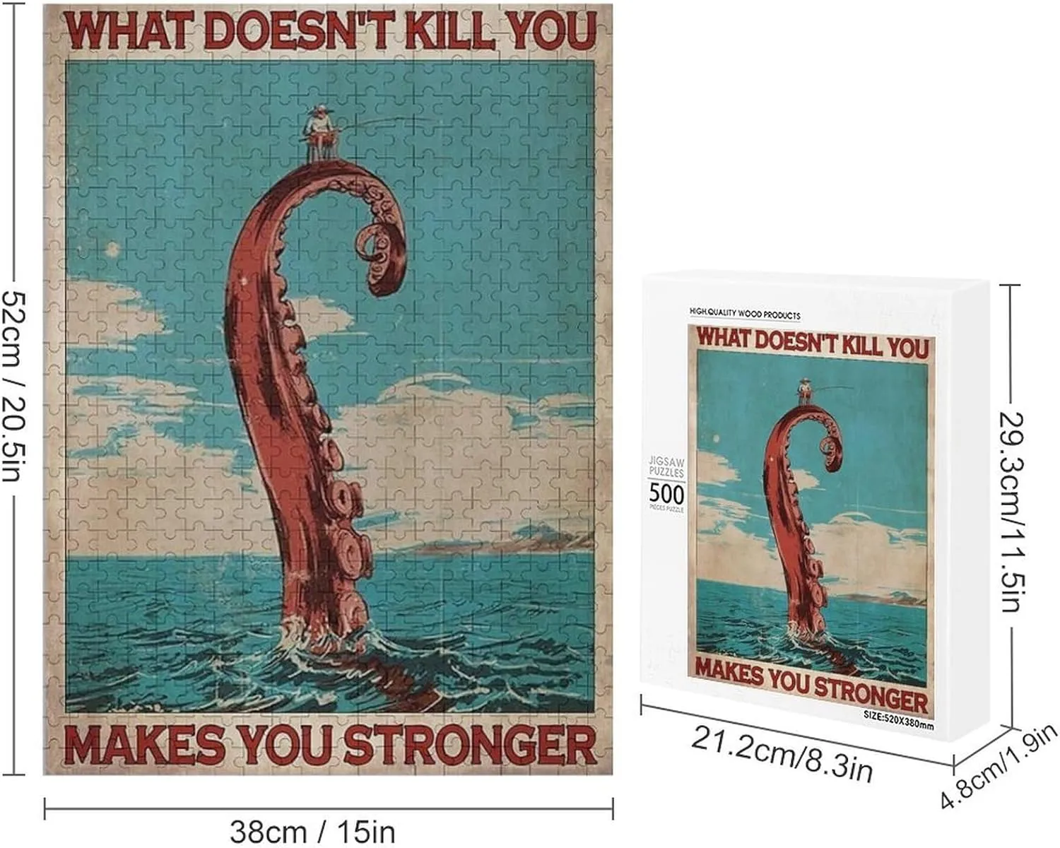 What Doesn‘t Kill You Makes You Stronger Vertical Poster Fishing Funny Art Print Puzzle 500 Pieces