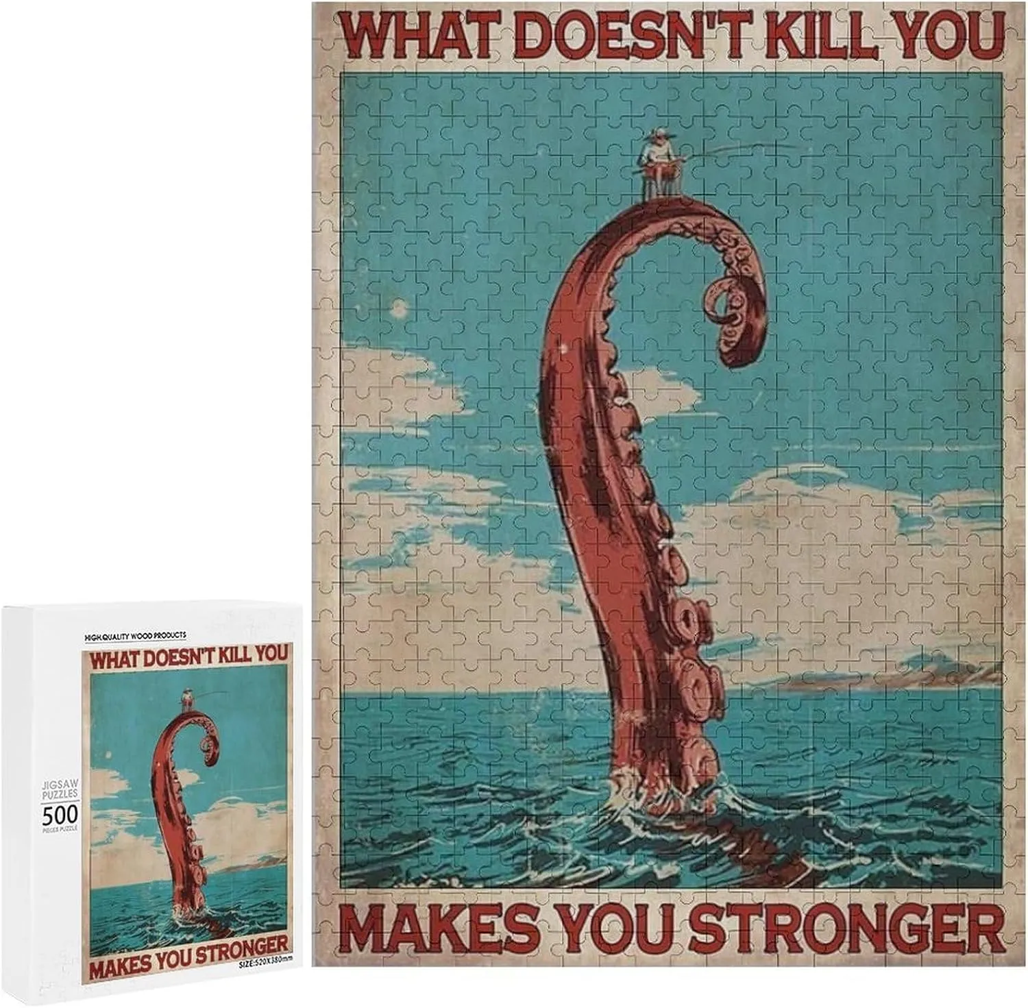 What Doesn‘t Kill You Makes You Stronger Vertical Poster Fishing Funny Art Print Puzzle 500 Pieces