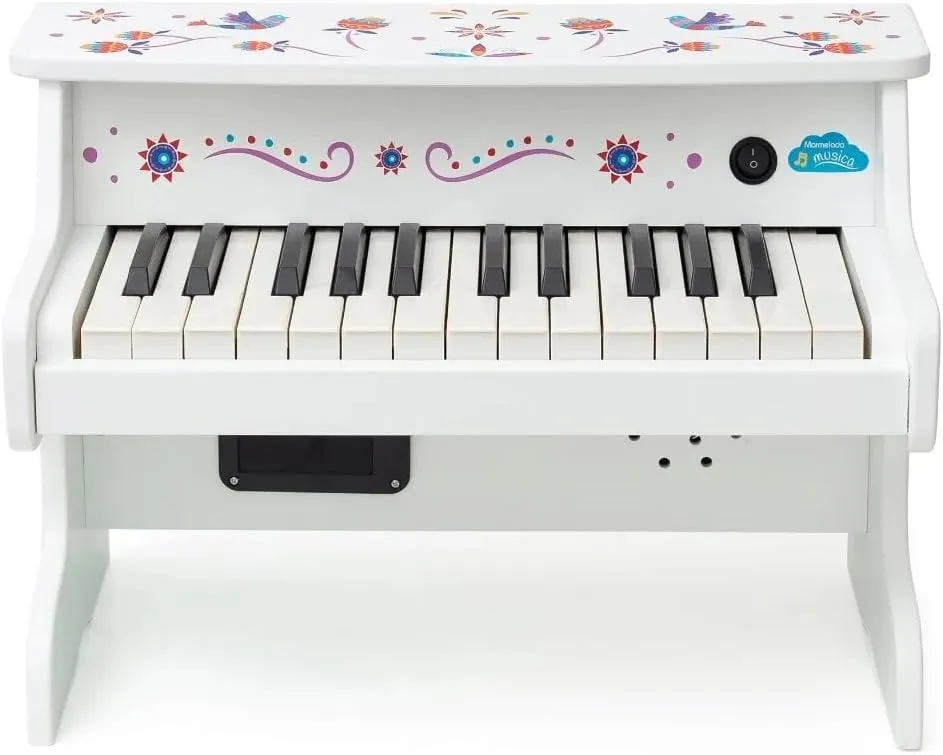 White 25-Key Digital Wooden Toy Piano for Kids – Real Sound Wooden Piano for Toddler Ages 3  Mini Pianos for Kids with Guidebook & Videos – Educational Instrument for Young Musicians