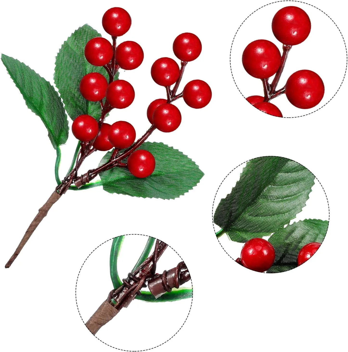 WILLBOND 24 Pieces Artificial Christmas Berry Picking Berry Branches Holly Leaves Picking Fake Berries Christmas Crafts Party Holiday Decoration (Natural Color)
