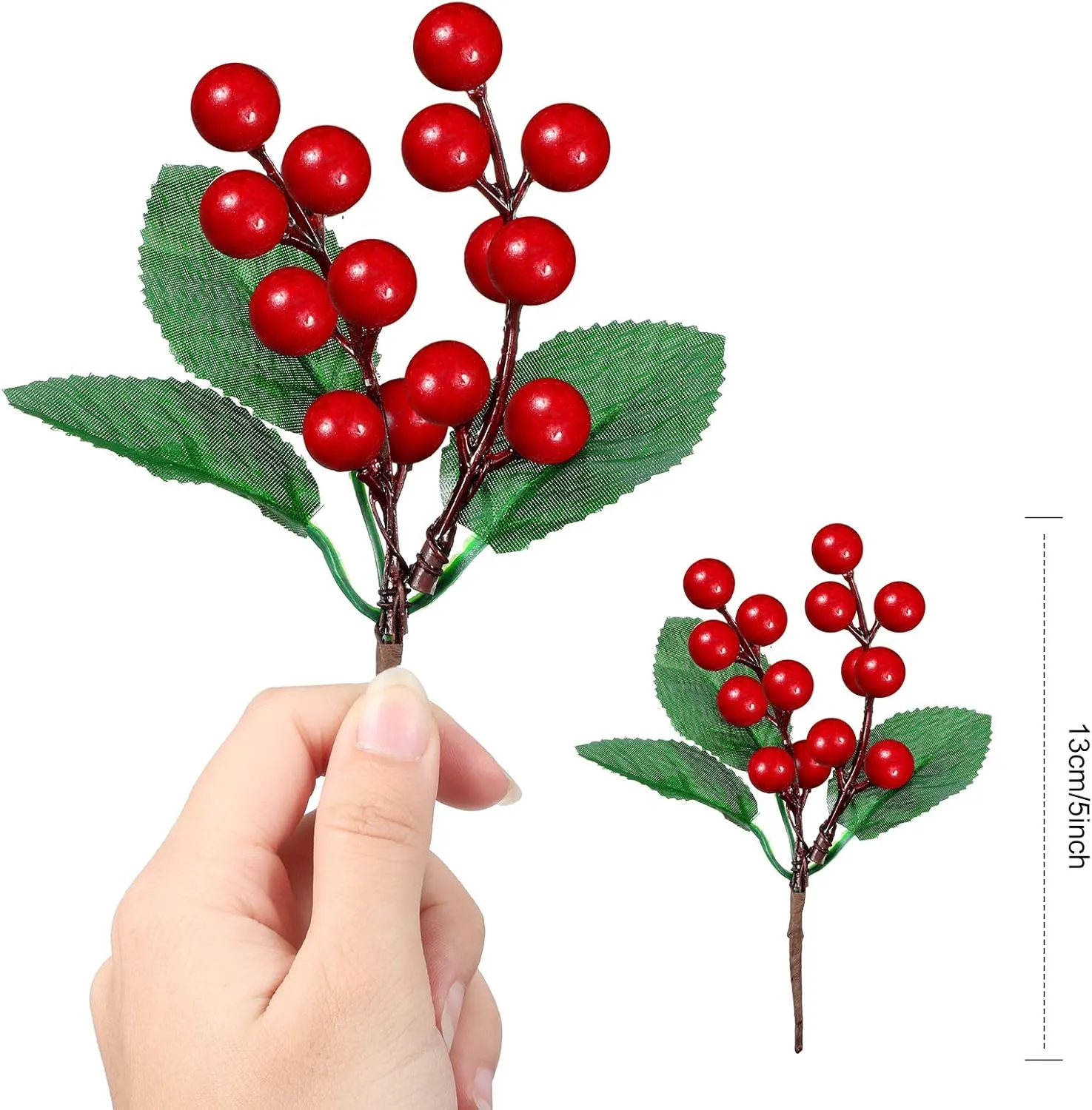 WILLBOND 24 Pieces Artificial Christmas Berry Picking Berry Branches Holly Leaves Picking Fake Berries Christmas Crafts Party Holiday Decoration (Natural Color)