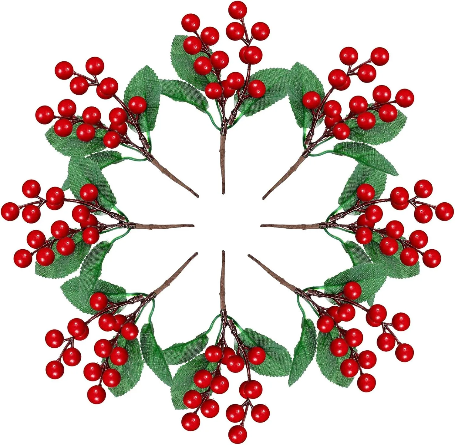 WILLBOND 24 Pieces Artificial Christmas Berry Picking Berry Branches Holly Leaves Picking Fake Berries Christmas Crafts Party Holiday Decoration (Natural Color)