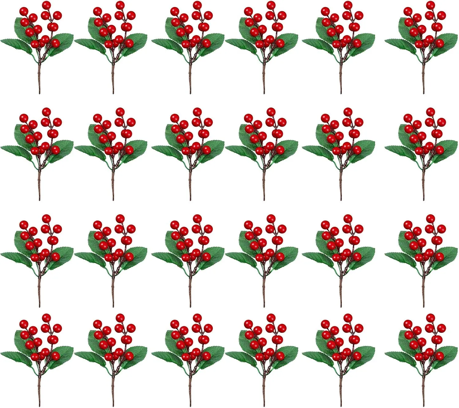 WILLBOND 24 Pieces Artificial Christmas Berry Picking Berry Branches Holly Leaves Picking Fake Berries Christmas Crafts Party Holiday Decoration (Natural Color)
