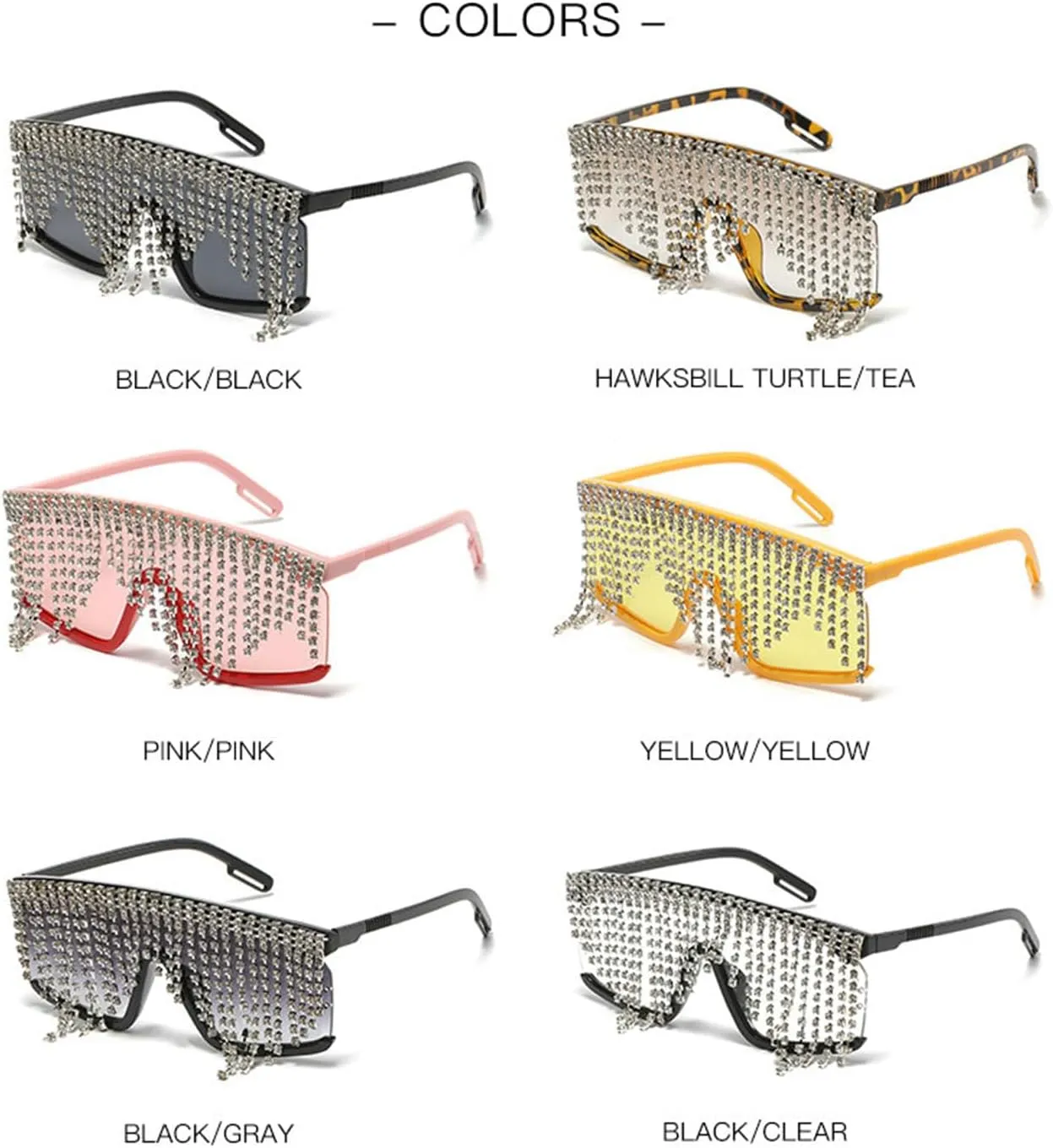 willochra Flat Top tassel Sunglasses Rhinestone Sun Glasses Diamond Party Eyeglasses Shades for Women UV400