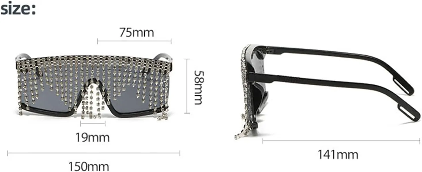 willochra Flat Top tassel Sunglasses Rhinestone Sun Glasses Diamond Party Eyeglasses Shades for Women UV400