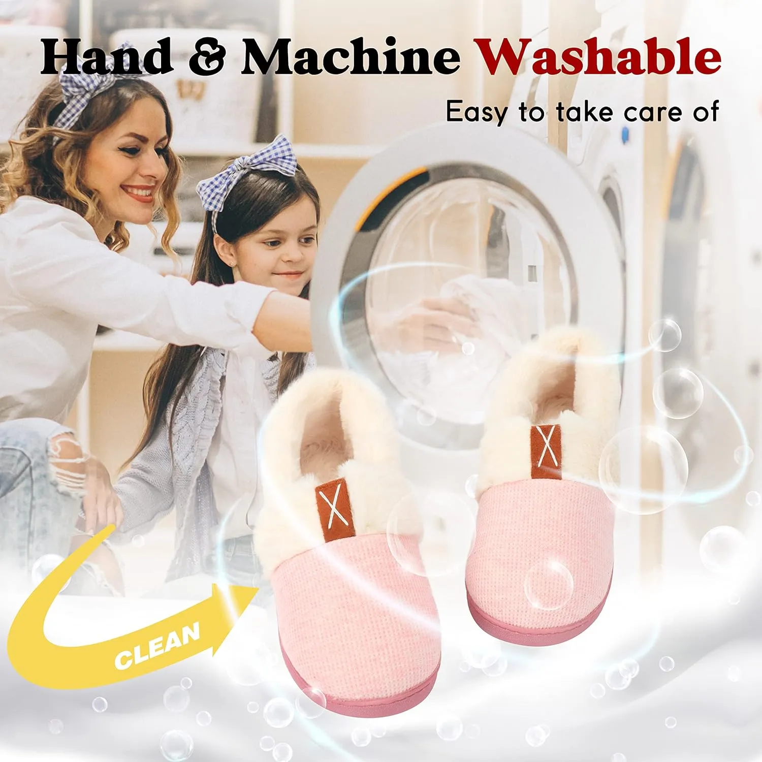 Women Slippers Comfy House Winter Slippers with Faux Fur Lining Memory Foam Anti-Skid Rubber Sole Fluffy Shoes Indoor Outdoor