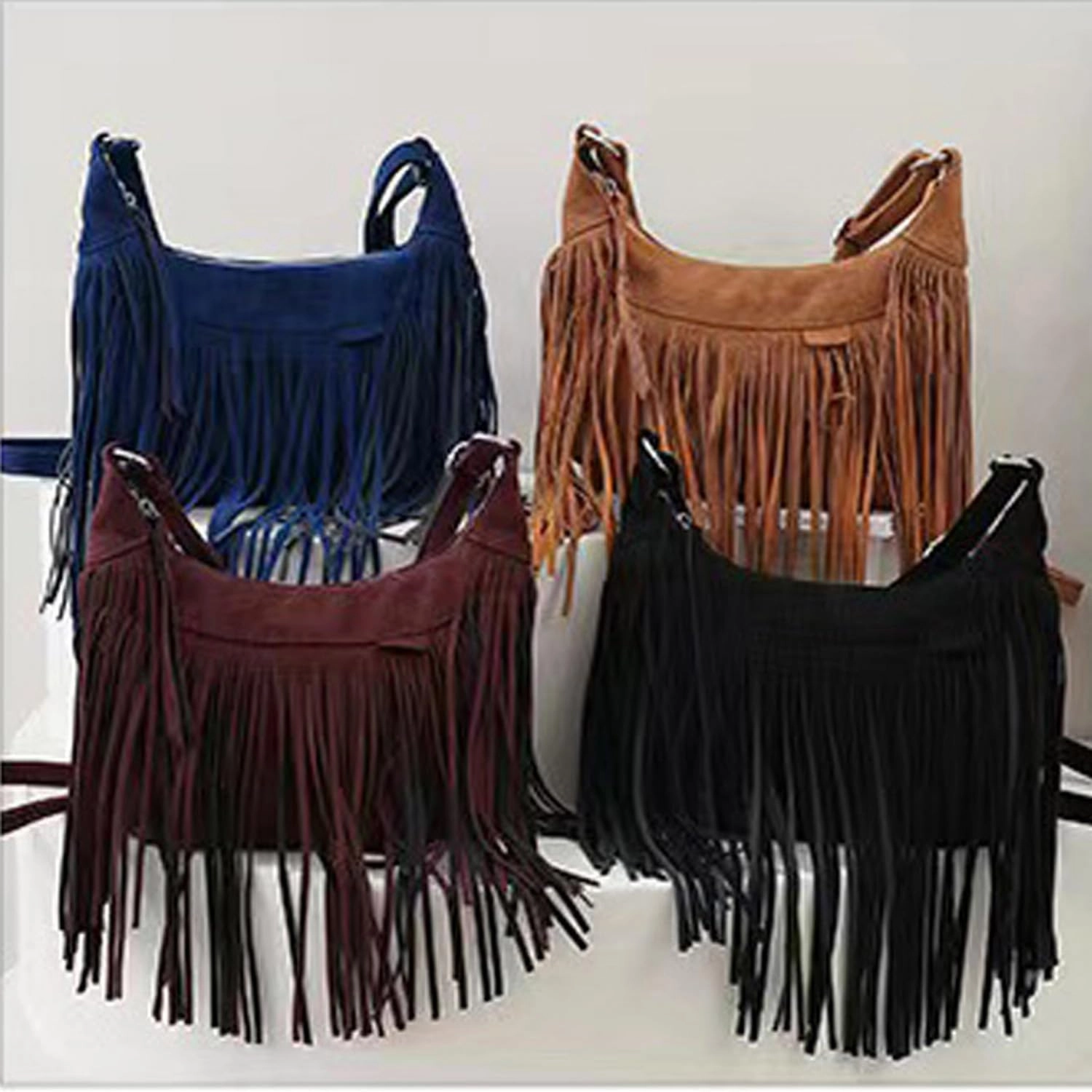 Women Fashion Fringe Purse Crossbody Bags Vegan Suede Hippie Tassel Hobo Shoulder Bag Vintage Handbags