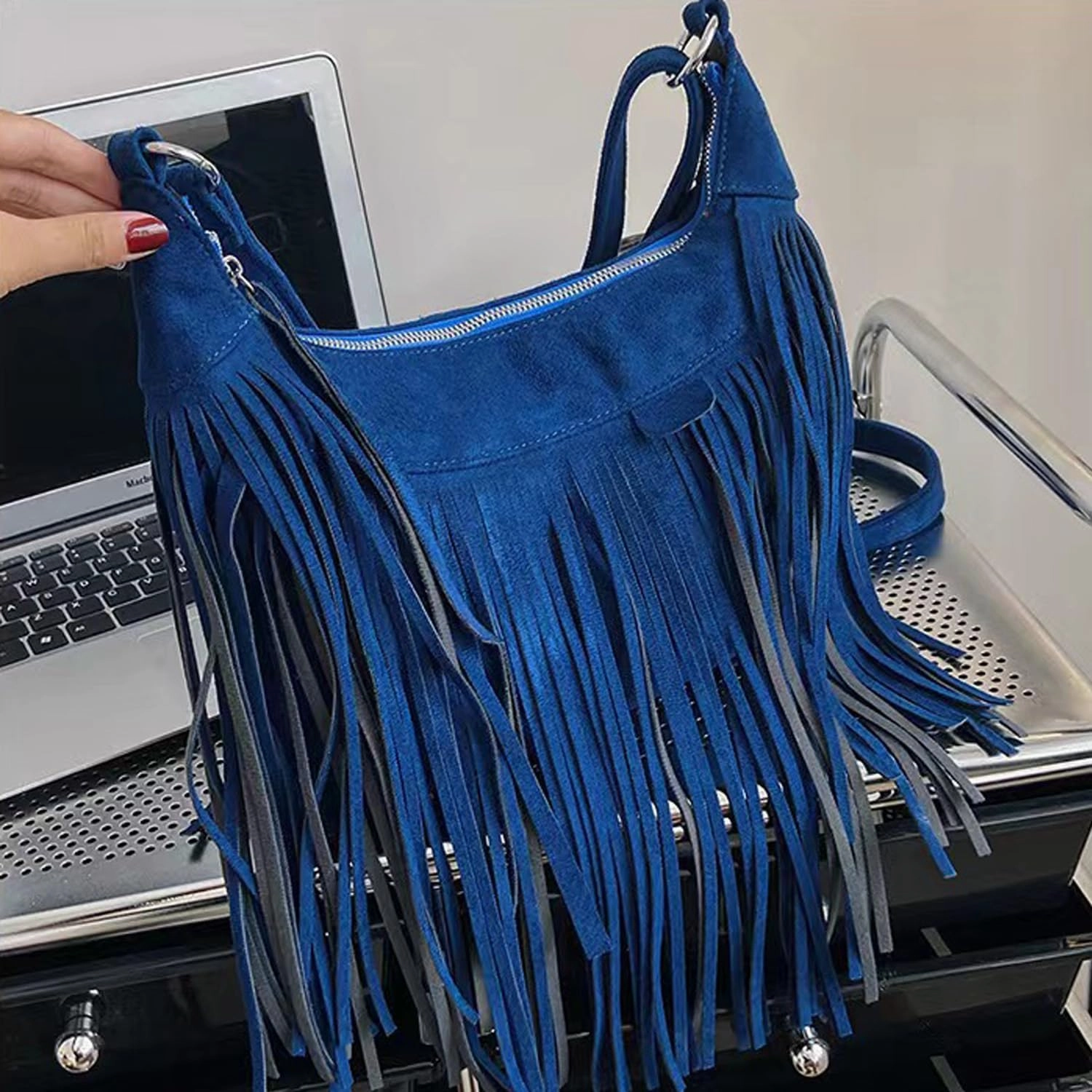 Women Fashion Fringe Purse Crossbody Bags Vegan Suede Hippie Tassel Hobo Shoulder Bag Vintage Handbags
