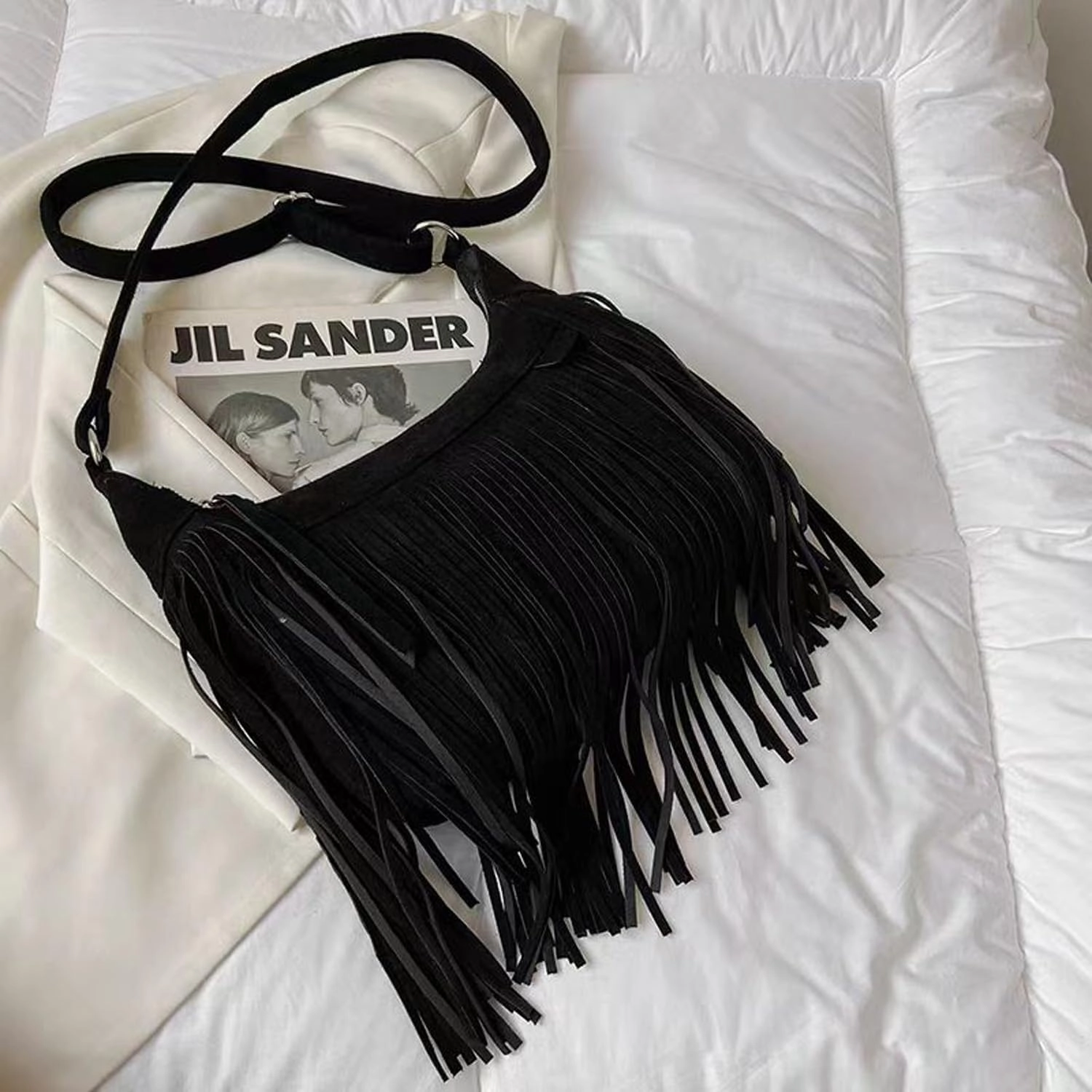Women Fashion Fringe Purse Crossbody Bags Vegan Suede Hippie Tassel Hobo Shoulder Bag Vintage Handbags