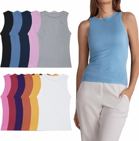 Women’s Undershirts (Pack of 12) Soft Cotton Blend Tank Tops, Tag Less A-Shirt Colorful Multipack Comfortable Fit