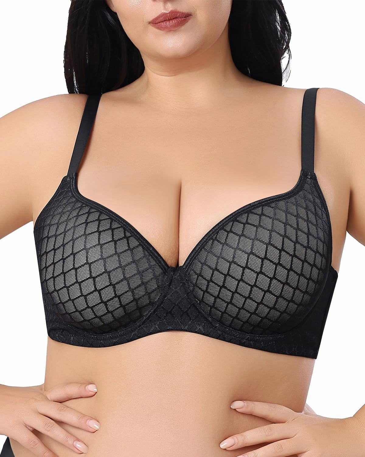 Women's Underwire Push Up Bra Lightly Padded Molded Cups with Lace Plus Size Full Support 38C-44E