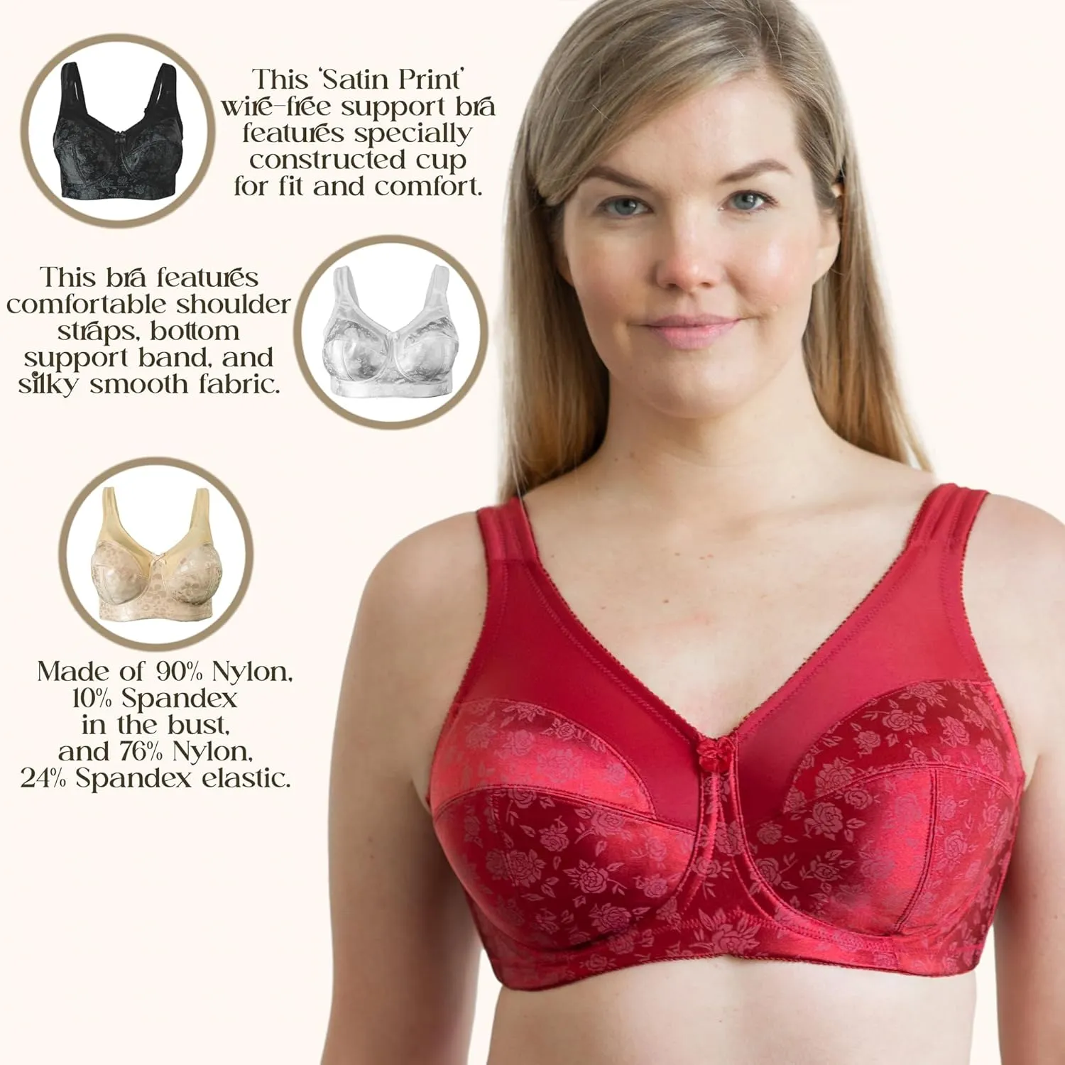 Women's 7102 Full Figure Wireless Seamed Cup Bra