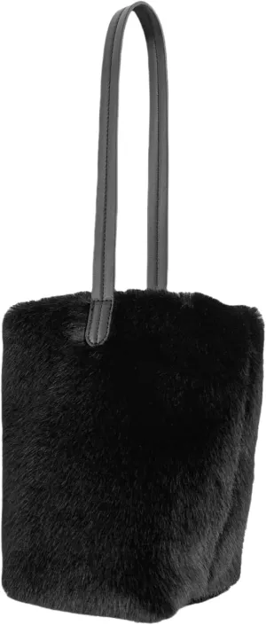 Women's Soft Plush Mini Bucket Armpit Bag Faux Fur Handbag Top Handle Tote