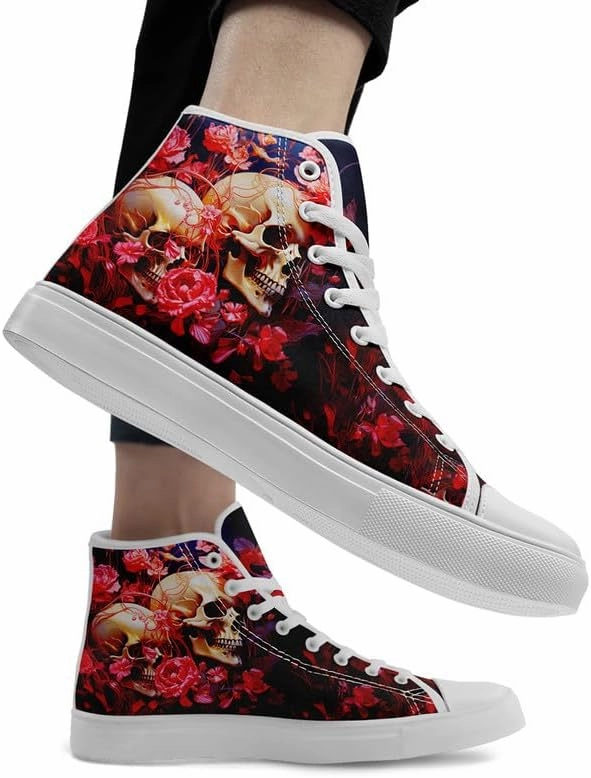 Womens Graffiti Black High Top Fashion Sneakers Canvas Shoes Classic Lace Up Walking Tennis Casual Skateboarding Sports Shoes