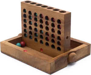 Wooden 4 in-Row (Travel Set) | Wood Connect Line Traditional Family Board | Strategy | Classic Table Premium Handmade Unique Gift & Table Accent (Red & Blue)