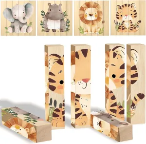Wooden Animal Block Puzzle Set, 4 in 1 Stacking Toy, Educational Game for Toddlers, Boys and Girls