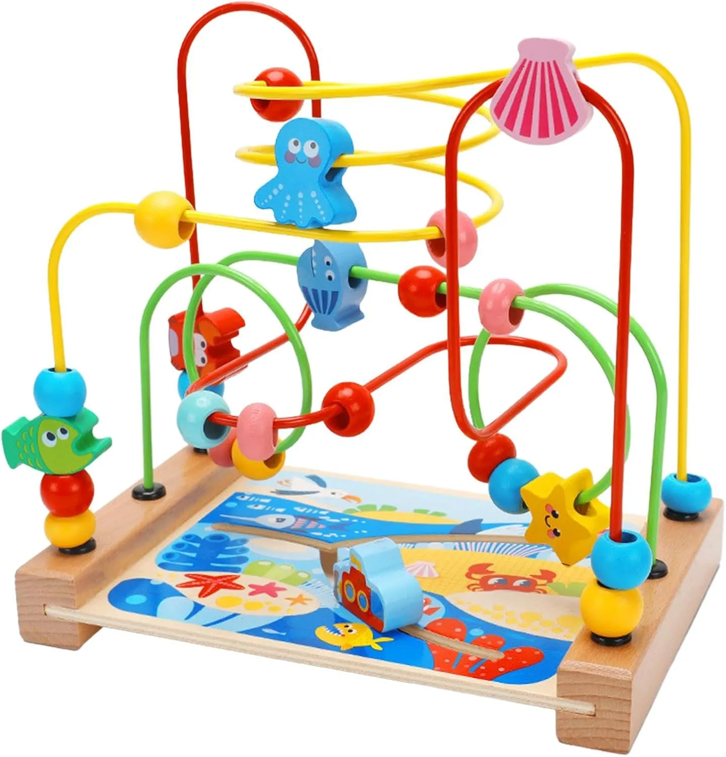 Wooden Bead Maze Toys Beads Roller Toys, Spatial Reasoning Wooden Colorful Roller Coaster Developmental for Gift Baby, sea