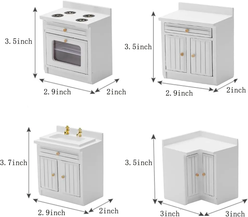 Wooden Dollhouse Miniature Furniture Kitchen Play Cabinet Fridge Set Freely Combined 1/12 Scale