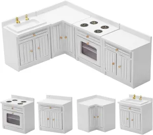 Wooden Dollhouse Miniature Furniture Kitchen Play Cabinet Fridge Set Freely Combined 1/12 Scale