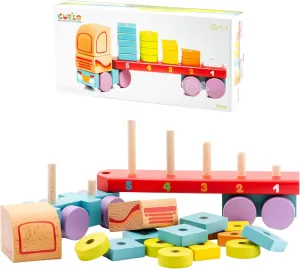 Wooden Geometric Shapes Truck– Montessori Toy for Toddlers Ages 3 – Shape Sorter and Stacking Truck Building Toy– FSC-Certified Wood, German Water-Based Paints, Travel-Friendly