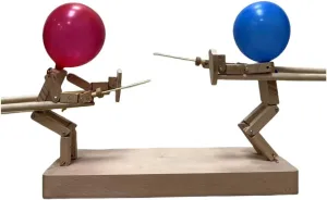 Wooden Interactive Dueling Figures Set – 2-Player Battle Game with 100 Balloons Included – Fun for Family, Couples & Kids, Safe Design & Flexible Joints