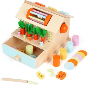 Wooden Montessori Toys for Babies,Object Permanence Box,Coin Box,Ball Drop Toy, Color & Shape Sorter Toys, Spinning Drum,Carrot Harvest,Learning Educational Toys Fine Motor Skills Gifts for Toddlers