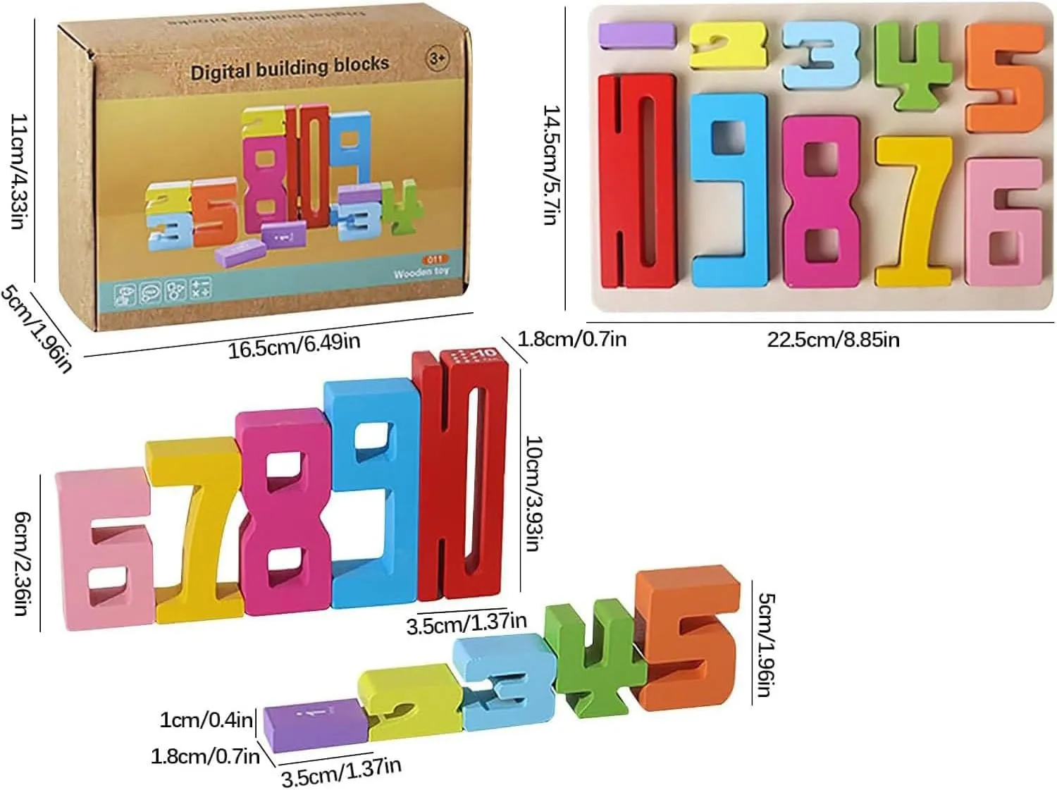 Wooden Number Building, Digit Friends of Ten, Strengthfully Montessori Stacking Numbers (20Pcs)