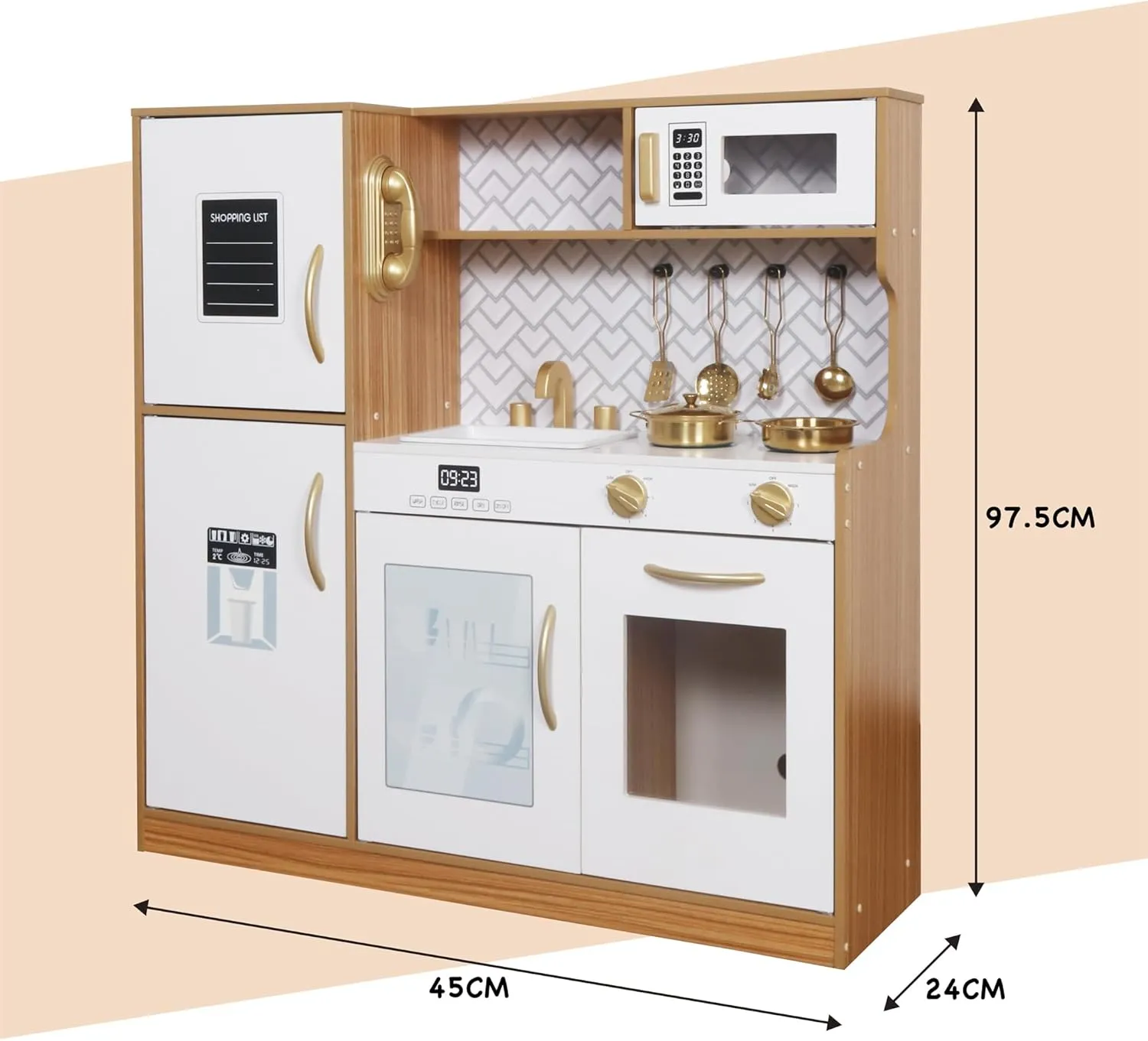 Wooden Play Kitchen Toy Set with Light, Kids Children Pretend Toy Kitchen Playset, Sink Play Toy Oven with Microwave,Toddler Cooking Set Toy for Ages 3 