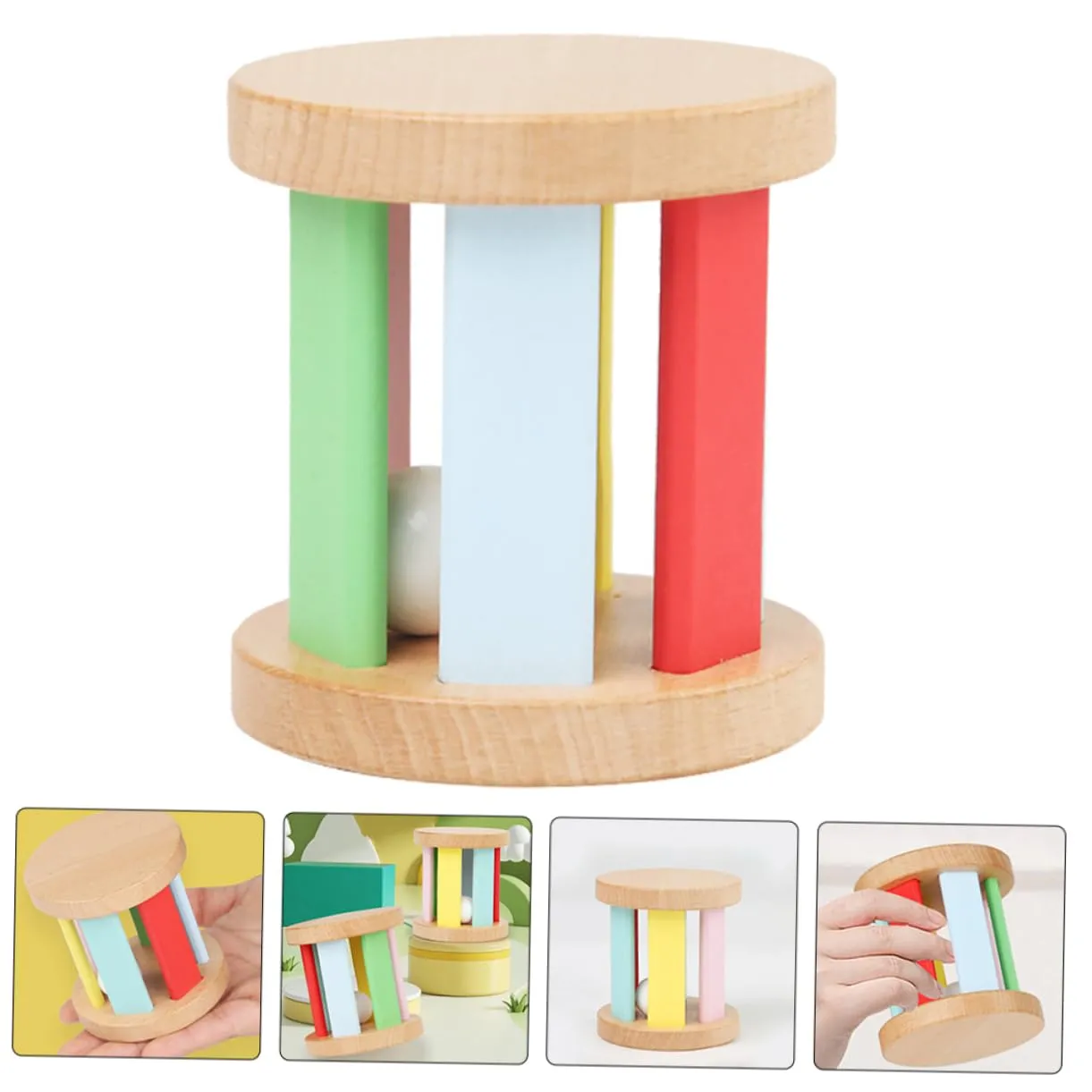 Wooden Rattle Roller for Boy Girl Montessori Instrument for Early Education Sensory Plaything with Sounds Safe and Grasping for Present