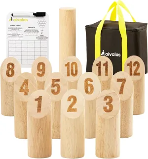 Wooden Tossing Game Set, 12PCS Numbered Block Toss Games with Scoreboard & Carrying Case, Outdoor Lawn Backyard Beach Game, Gift for Family Toss Party Group