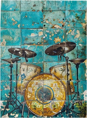 Wooden Jigsaw Puzzle for Adults 500 Pieces - Retro Drum Set - Home Decor Art - Fun Family Game and Creative Gift