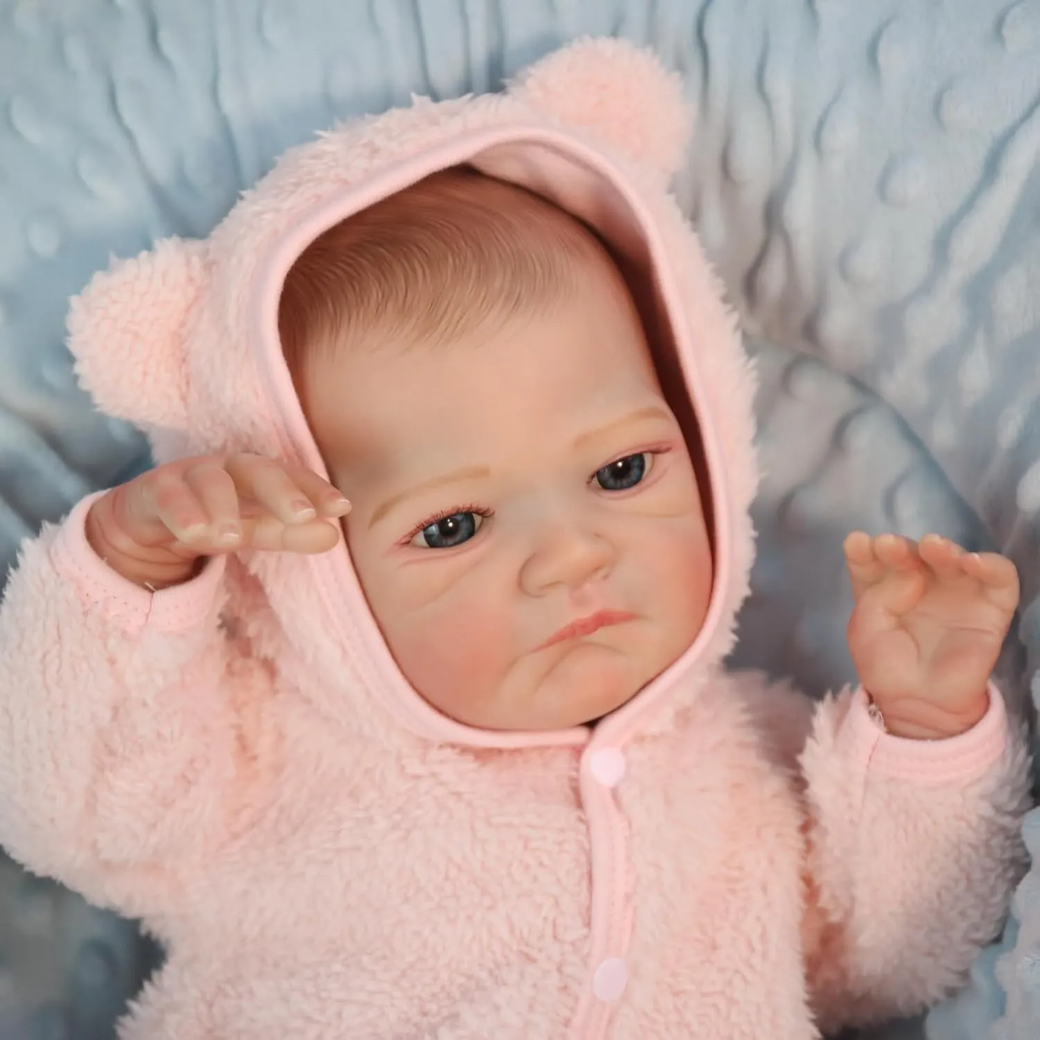 WOOROY Realistic Reborn Baby Dolls - 18 Inch Lifelike Reborn Baby Girl Doll with Open Eyes in Pink Plush Outfit, Handmade Collectible Gift with Accessories for Kids 3 