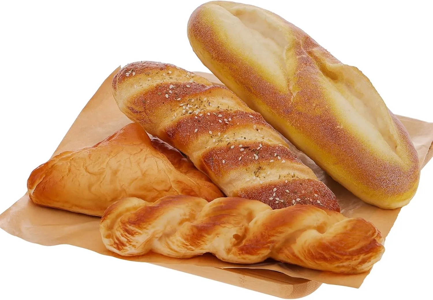 Woration 4pcs Artificial French Bread Set Fake Loaf Simulation Baguette Faux Pastries Food Model Display Home Kitchen Decoration Bakery Ornament