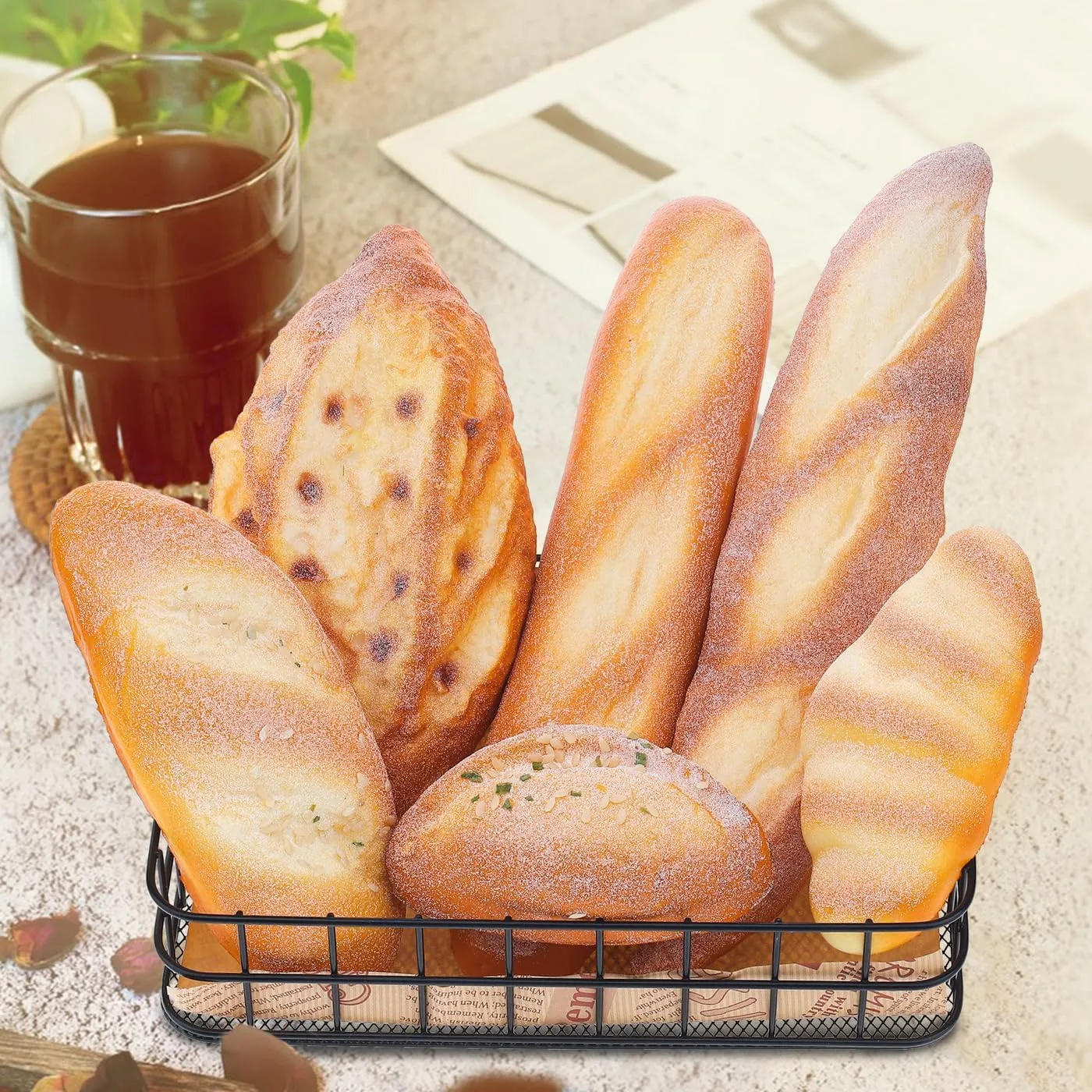 Woration 6pcs Fake Bread Set Decoration Realistic Loaves Artificial French Loaf Dessert Faux Food for Home Kitchen Bakery Display Photography Prop