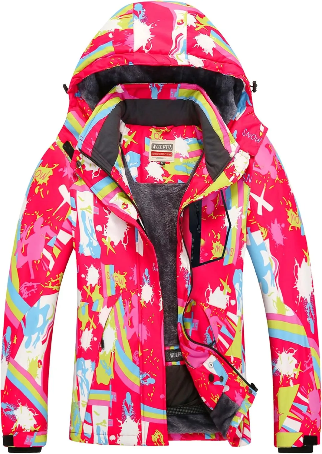 WULFUL Women’s Waterproof Snow Ski Jacket Mountain Windproof Winter Coat with Detachable Hood