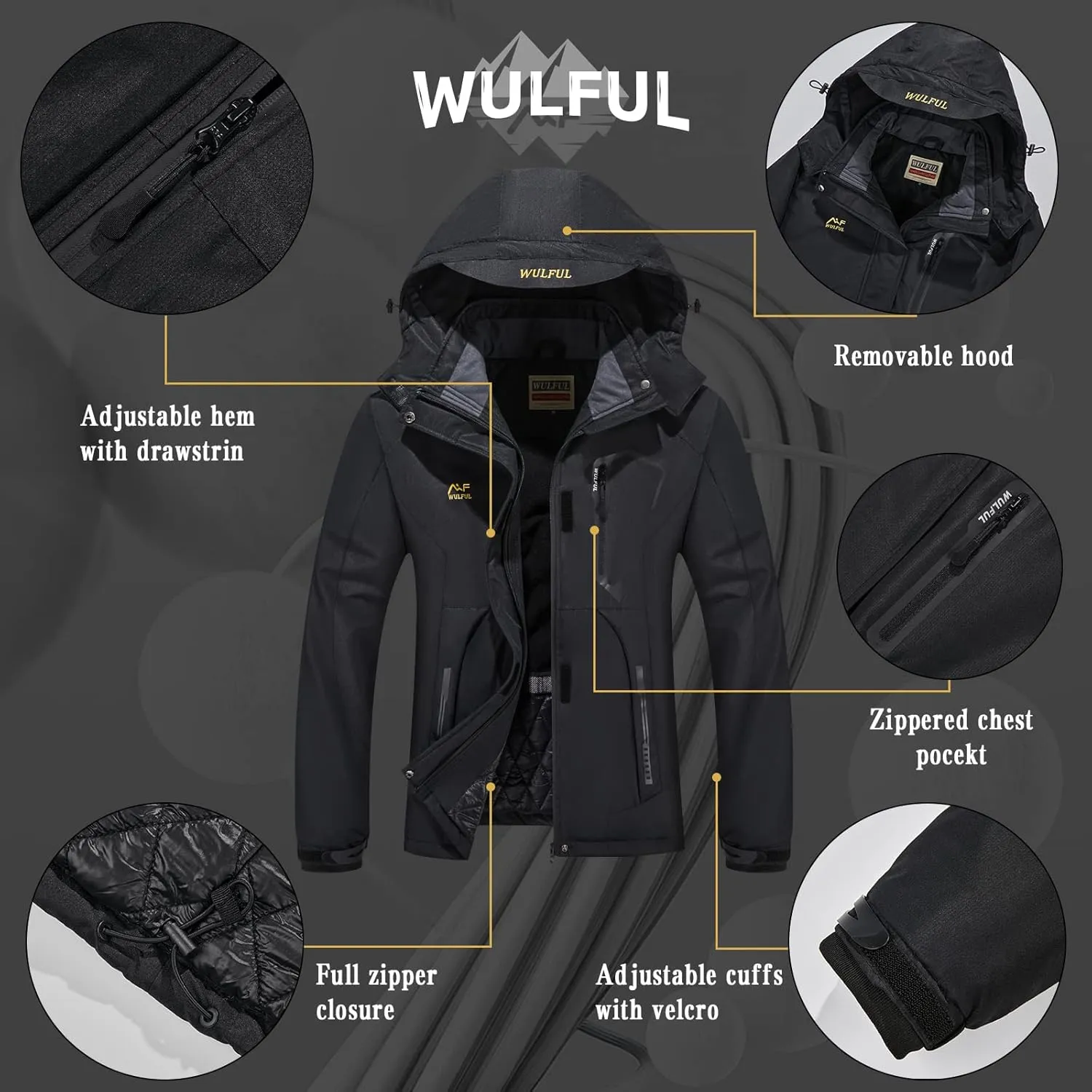 WULFUL Women’s Waterproof Snow Ski Jacket Mountain Windproof Winter Coat with Detachable Hood