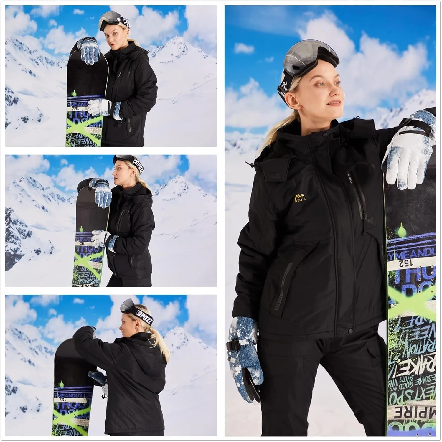 WULFUL Women’s Waterproof Snow Ski Jacket Mountain Windproof Winter Coat with Detachable Hood