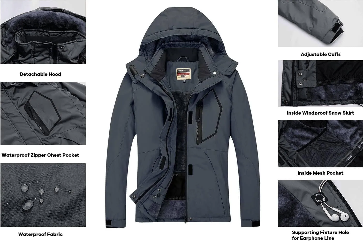 WULFUL Women’s Waterproof Snow Ski Jacket Mountain Windproof Winter Coat with Detachable Hood