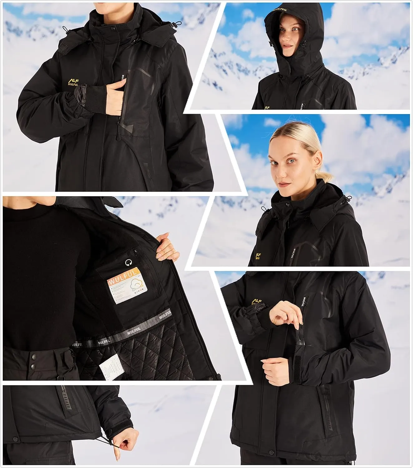 WULFUL Women’s Waterproof Snow Ski Jacket Mountain Windproof Winter Coat with Detachable Hood