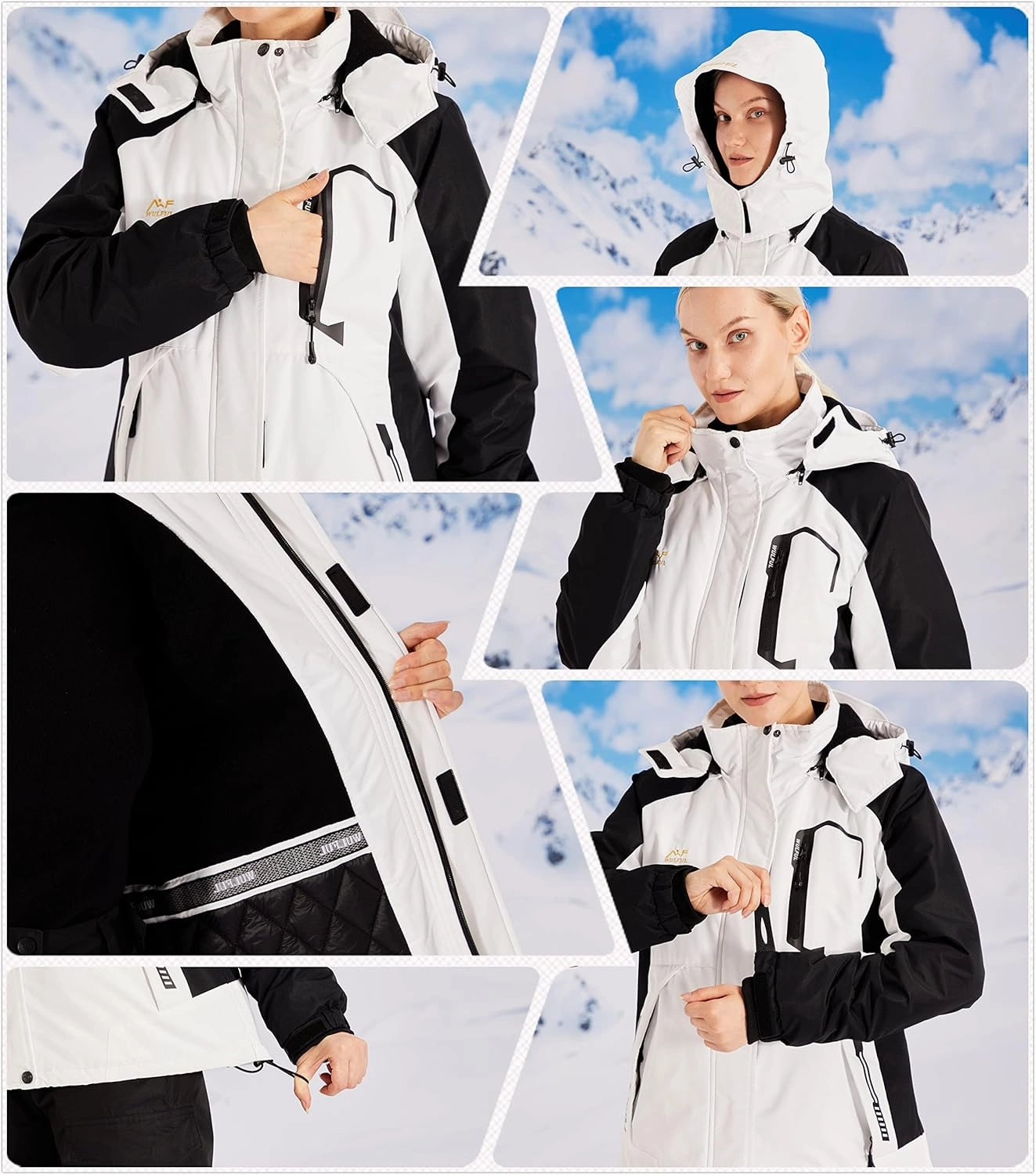 WULFUL Women’s Waterproof Snow Ski Jacket Mountain Windproof Winter Coat with Detachable Hood